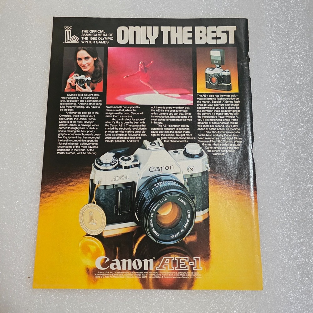 Vintage Print Ad Canon AE-1 Peggy Fleming 1980 Olympic Games color 8x10.5 1979